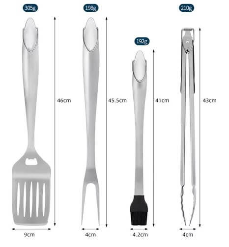 מידות סט 4 כלים